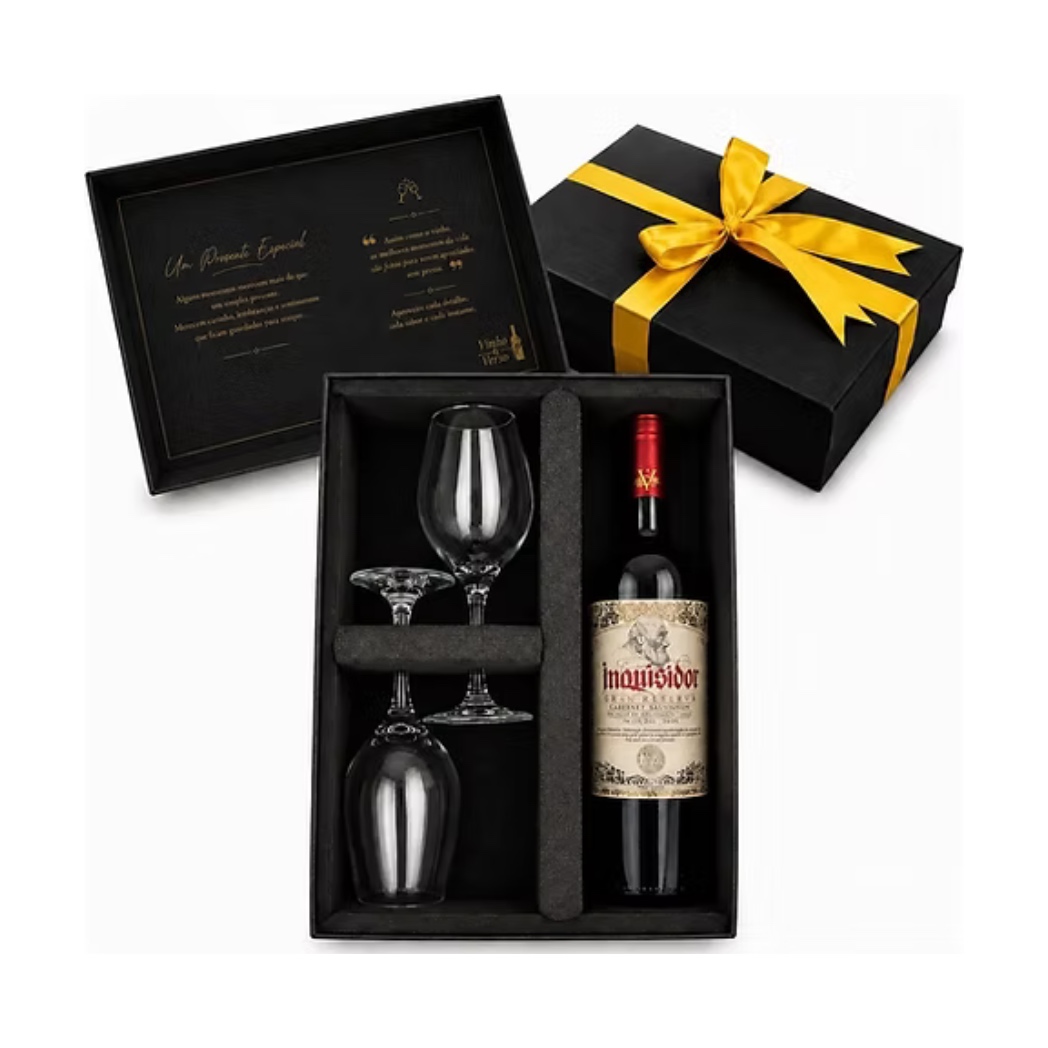 Kit Presente Vinho Chileno Inquisidor Gran Reserva + 2 Taças