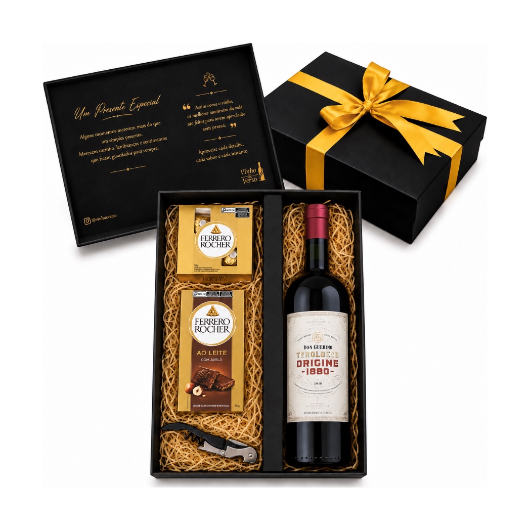Kit Presente Vinho Don Guerino Teroldego Chocolate e Abridor