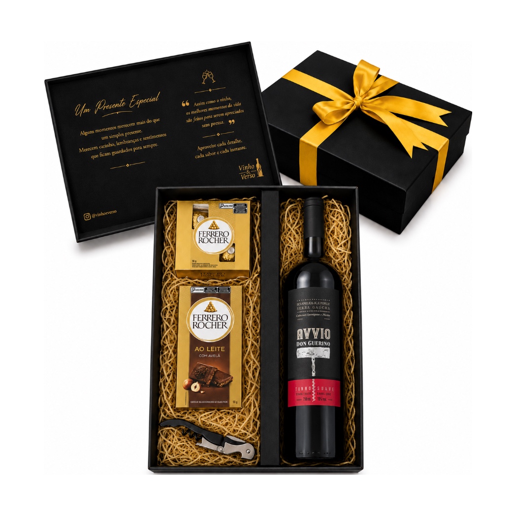 Kit Presente Vinho Avvio Tinto suave + Chocolate e Abridor