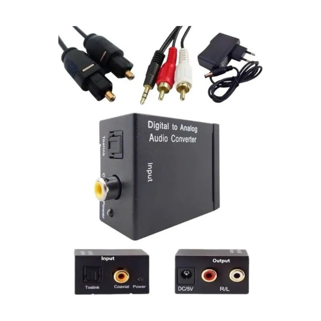 Adaptador Óptico X Rca + Cabo Óptico + Cabo 2 Rca X P2 Macho