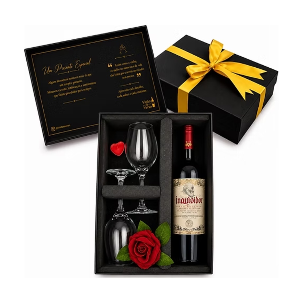 Kit Presente Romântico Vinho Chileno Gran Reserva 2 Taças