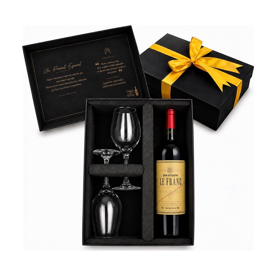 Kit Presente Vinho Don Guerino Le Franc + 2 Taças